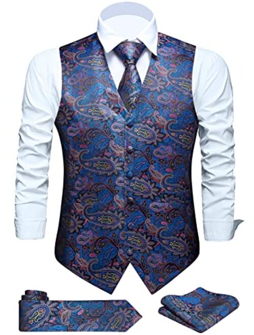 FAIMO Men's Suit Vests, Mens Vests Dress Waistcoat for Suit or Tuxedo, Business Formal Paisley Floral Vest for Men +Tie Set