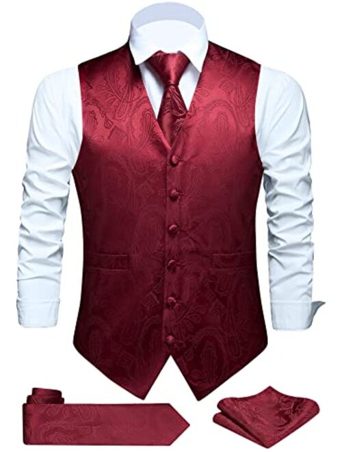 FAIMO Men's Suit Vests, Mens Vests Dress Waistcoat for Suit or Tuxedo, Business Formal Paisley Floral Vest for Men +Tie Set