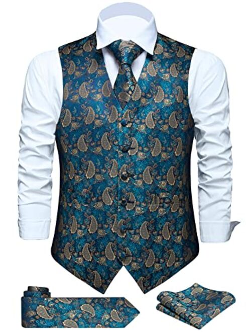 FAIMO Men's Suit Vests, Mens Vests Dress Waistcoat for Suit or Tuxedo, Business Formal Paisley Floral Vest for Men +Tie Set