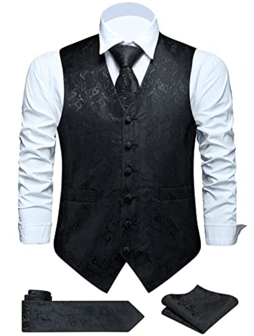 FAIMO Men's Suit Vests, Mens Vests Dress Waistcoat for Suit or Tuxedo, Business Formal Paisley Floral Vest for Men +Tie Set