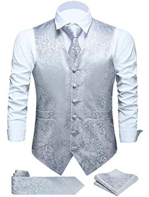 FAIMO Men's Suit Vests, Mens Vests Dress Waistcoat for Suit or Tuxedo, Business Formal Paisley Floral Vest for Men +Tie Set