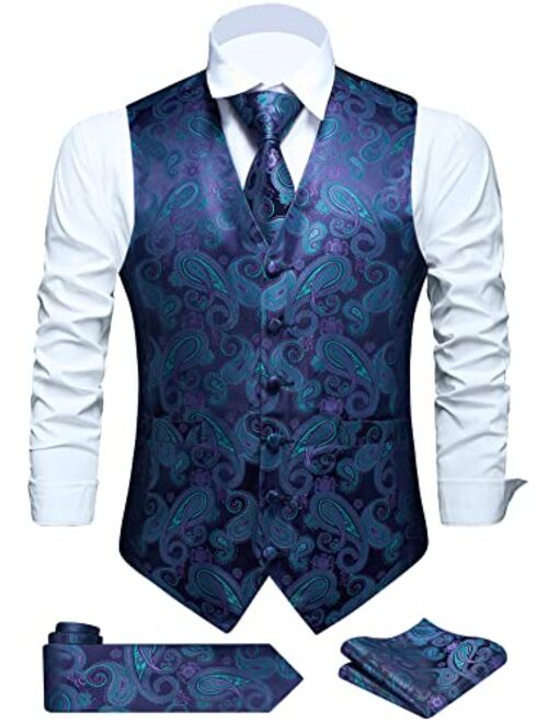 FAIMO Men's Suit Vests, Mens Vests Dress Waistcoat for Suit or Tuxedo, Business Formal Paisley Floral Vest for Men +Tie Set