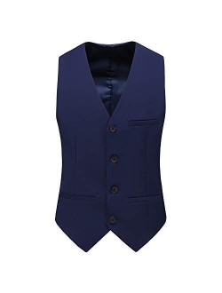 UNINUKOO Mens Vest Slim Fit 4 Button Solid Color Business Formal Tuxedo Waistcoat