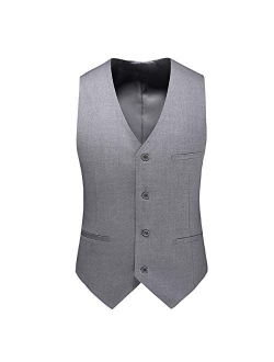 UNINUKOO Mens Vest Slim Fit 4 Button Solid Color Business Formal Tuxedo Waistcoat