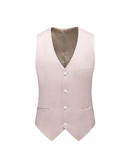 UNINUKOO Mens Vest Slim Fit 4 Button Solid Color Business Formal Tuxedo Waistcoat