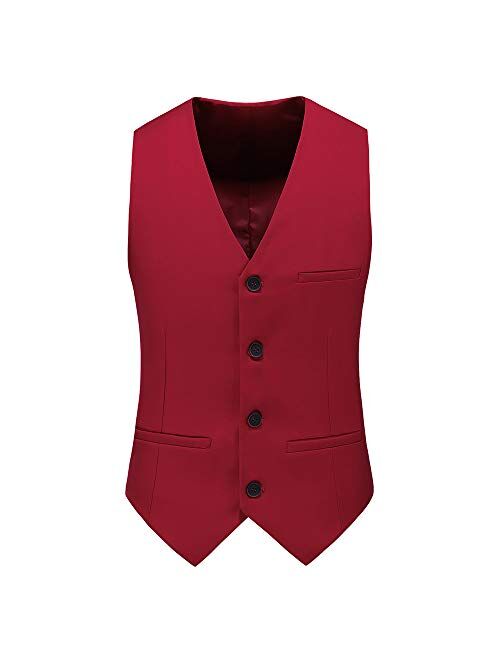 UNINUKOO Mens Vest Slim Fit 4 Button Solid Color Business Formal Tuxedo Waistcoat