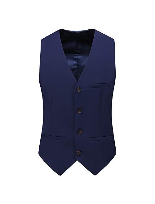 UNINUKOO Mens Vest Slim Fit 4 Button Solid Color Business Formal Tuxedo Waistcoat