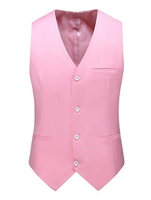 UNINUKOO Mens Vest Slim Fit 4 Button Solid Color Business Formal Tuxedo Waistcoat