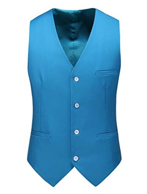 UNINUKOO Mens Vest Slim Fit 4 Button Solid Color Business Formal Tuxedo Waistcoat