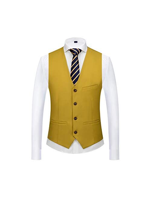 UNINUKOO Mens Vest Slim Fit 4 Button Solid Color Business Formal Tuxedo Waistcoat