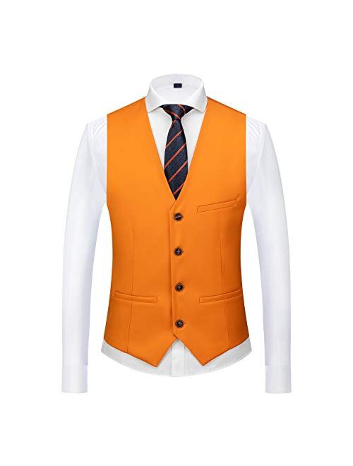 UNINUKOO Mens Vest Slim Fit 4 Button Solid Color Business Formal Tuxedo Waistcoat