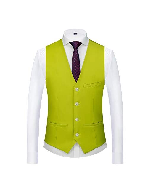 UNINUKOO Mens Vest Slim Fit 4 Button Solid Color Business Formal Tuxedo Waistcoat