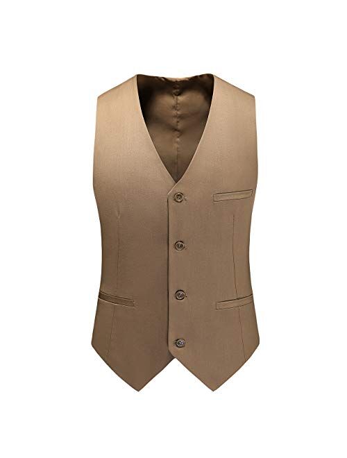 UNINUKOO Mens Vest Slim Fit 4 Button Solid Color Business Formal Tuxedo Waistcoat