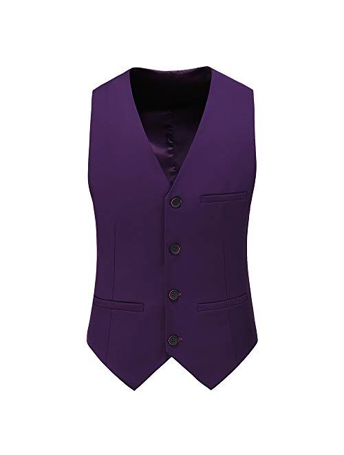 UNINUKOO Mens Vest Slim Fit 4 Button Solid Color Business Formal Tuxedo Waistcoat