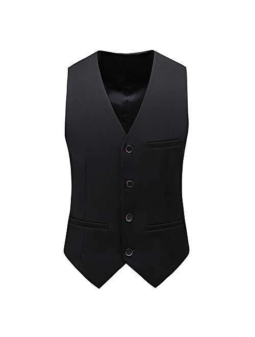 UNINUKOO Mens Vest Slim Fit 4 Button Solid Color Business Formal Tuxedo Waistcoat