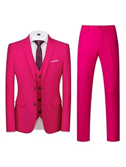 MOGU Mens 3 Piece Suit Slim Fit Pure Color Tuxedos for Wedding Prom