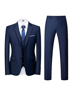 MOGU Mens 3 Piece Suit Slim Fit Pure Color Tuxedos for Wedding Prom