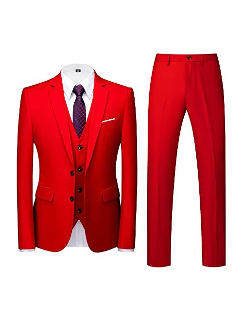 MOGU Mens 3 Piece Suit Slim Fit Pure Color Tuxedos for Wedding Prom