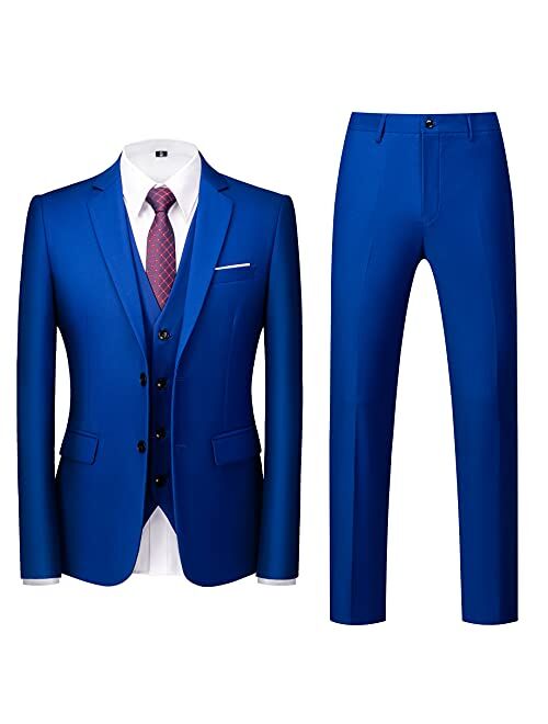 MOGU Mens 3 Piece Suit Slim Fit Pure Color Tuxedos for Wedding Prom