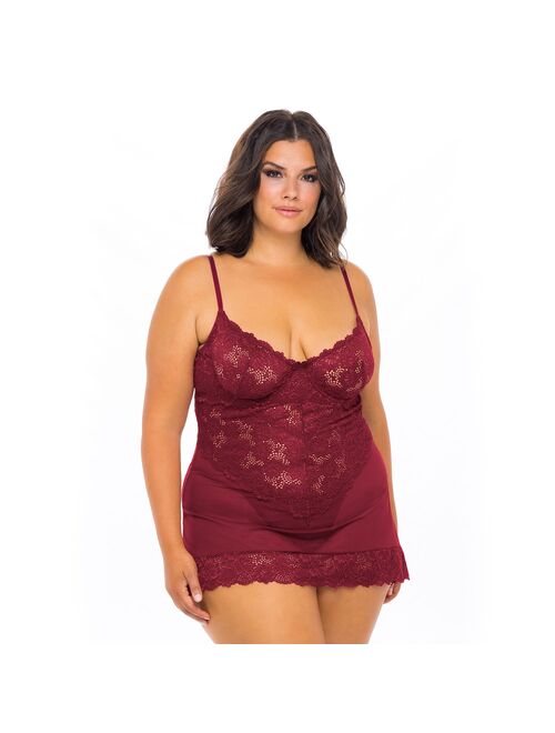 Women's Oh La La Cheri Page Unlined Lace Chemise & Panty Set 74-11053X