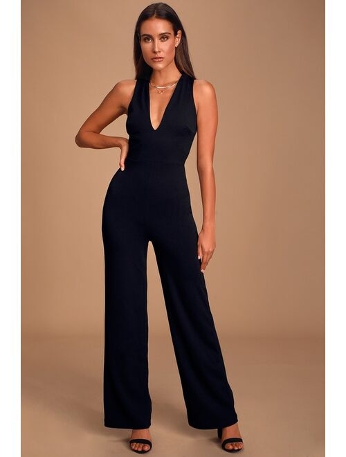 Lulus Thinking Out Loud Black Backless Jumpsuit