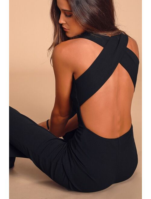 Lulus Thinking Out Loud Black Backless Jumpsuit