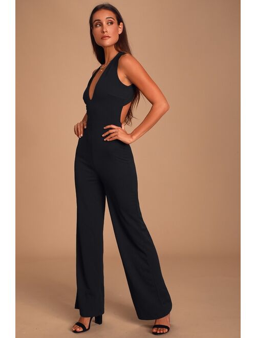 Lulus Thinking Out Loud Black Backless Jumpsuit