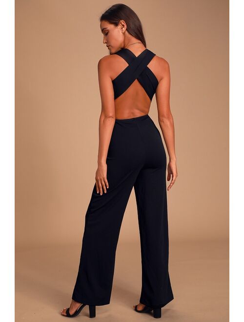 Lulus Thinking Out Loud Black Backless Jumpsuit