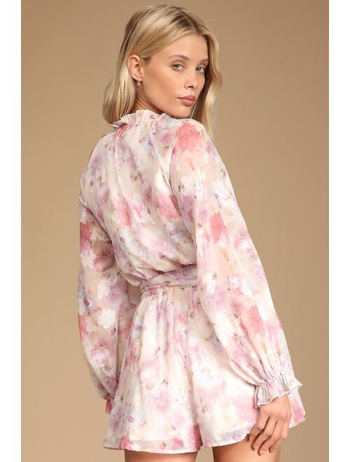 Hidden Label Bring the Sweetness Blush Floral Print Long Sleeve Romper