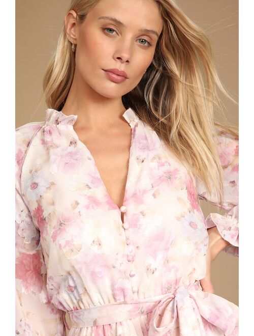 Hidden Label Bring the Sweetness Blush Floral Print Long Sleeve Romper