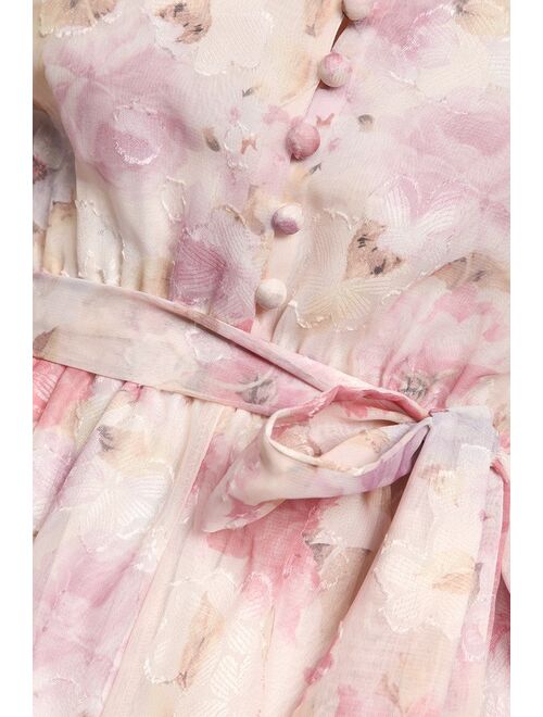 Hidden Label Bring the Sweetness Blush Floral Print Long Sleeve Romper