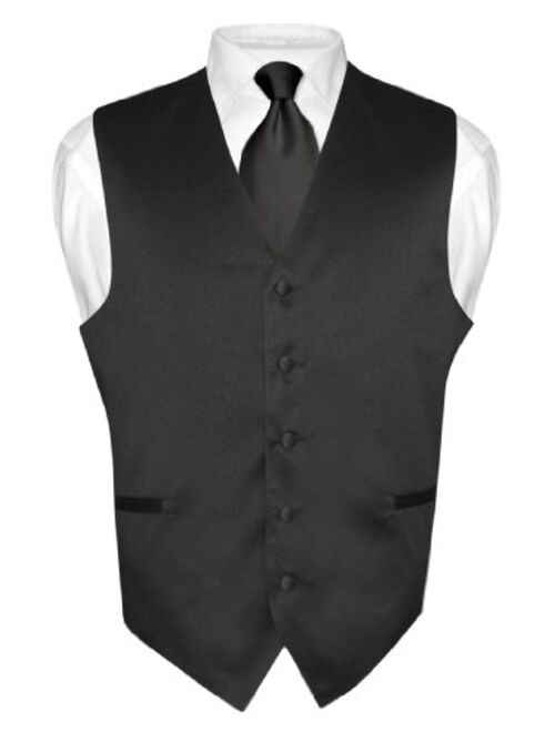 Buy Vesuvio Napoli Men's Dress Vest & NeckTie Solid BLACK Color Neck ...
