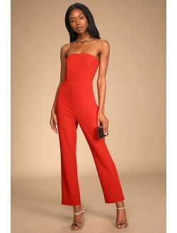 Special Evening Black Strapless Cutout Straight Leg Jumpsuit