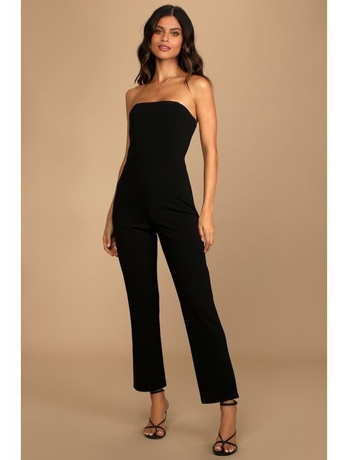 Lulus Special Evening Black Strapless Cutout Straight Leg Jumpsuit