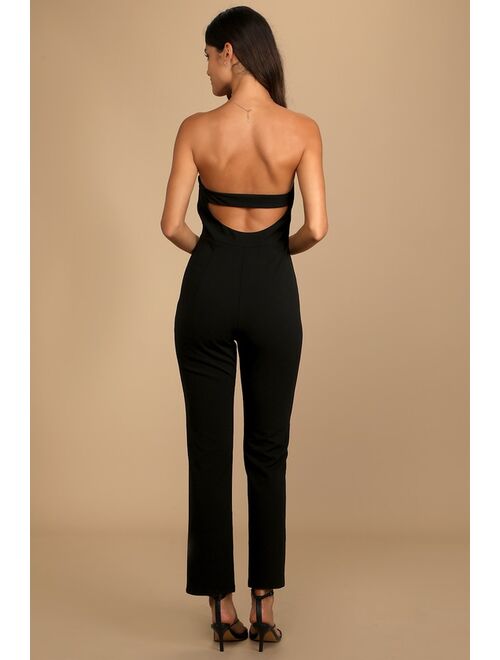 Lulus Special Evening Black Strapless Cutout Straight Leg Jumpsuit