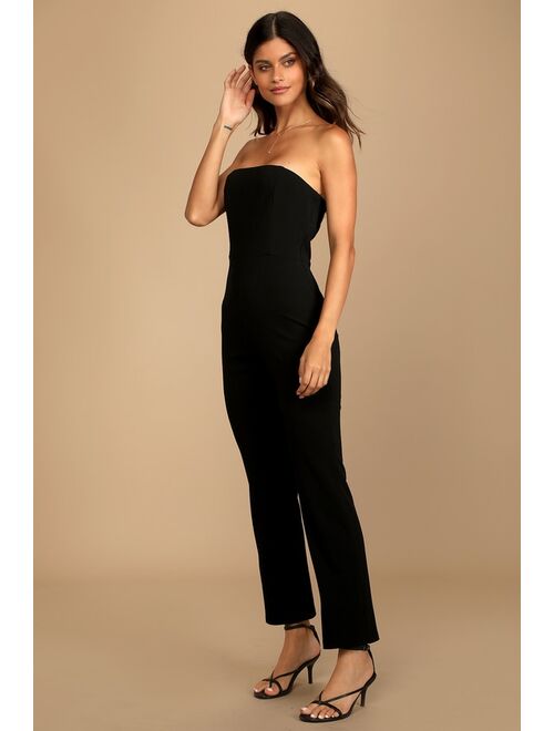 Lulus Special Evening Black Strapless Cutout Straight Leg Jumpsuit