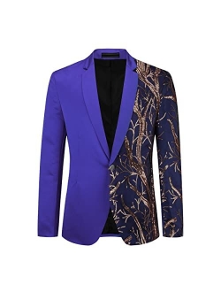 Boyland Men's Tux Dress Blazer Gold Sequins Floral Suit Party Dinner Prom Slim Fit Stylish Blazer Sport Coat