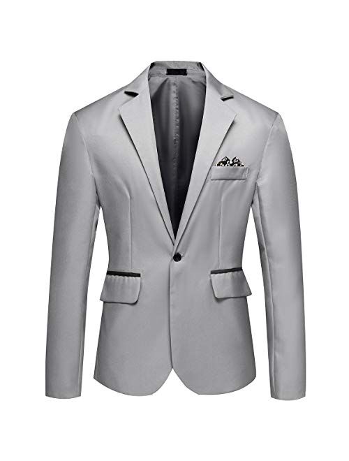 YFFUSHI Men's Casual Suit Jacket Slim Fit One Button Notched Lapel Business Daily Lightweight Blazer Jacket