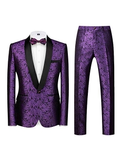 MOGU Mens 2 Piece Suit Slim Fit Shawl Lapel Tuxedo for Daily Business Wedding Party (Suit Jacket + Pants)