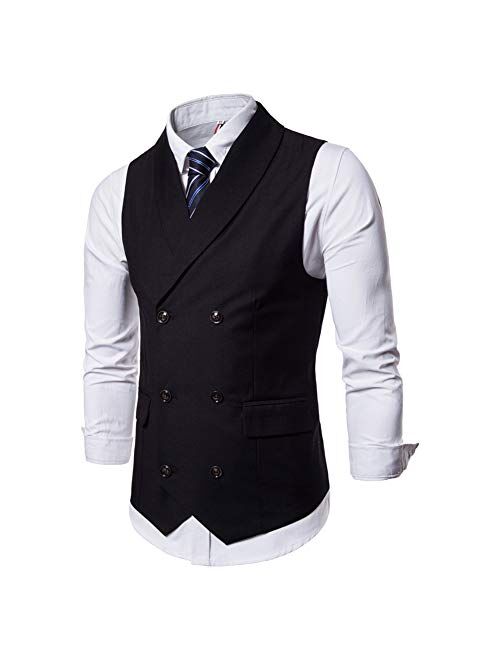 YFFUSHI Mens Slim Fit Dress Vest Formal Turn Down Collar Premium Button Down Vest Mens Vest Waistcoat