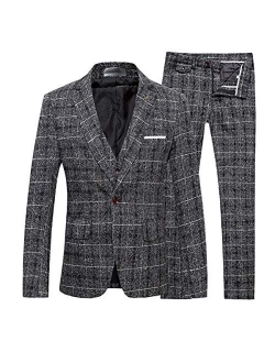 Men's 3-Piece Dress Suit Plaid 1 Button Slim Fit Single-Breasted Wedding Blazer