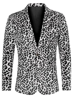 Lars Amadeus Men's Party Animal Leopard Print Blazer Notched Lapel Lightweight Sport Coat Suit Jacket