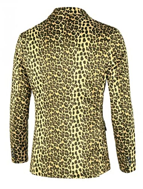 Lars Amadeus Men's Party Animal Leopard Print Blazer Notched Lapel Lightweight Sport Coat Suit Jacket