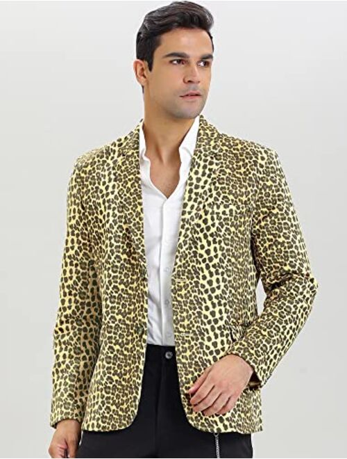 Lars Amadeus Men's Party Animal Leopard Print Blazer Notched Lapel Lightweight Sport Coat Suit Jacket