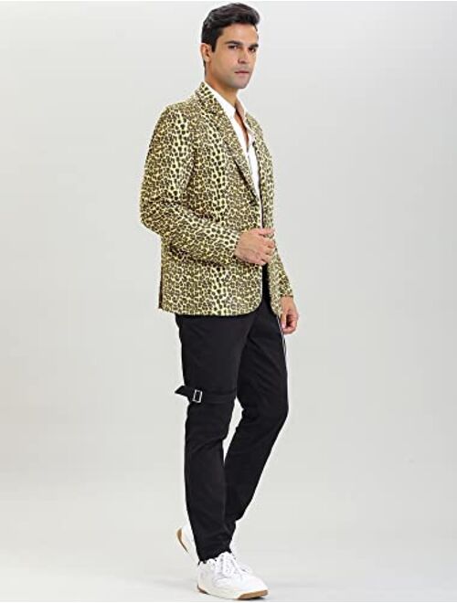 Lars Amadeus Men's Party Animal Leopard Print Blazer Notched Lapel Lightweight Sport Coat Suit Jacket