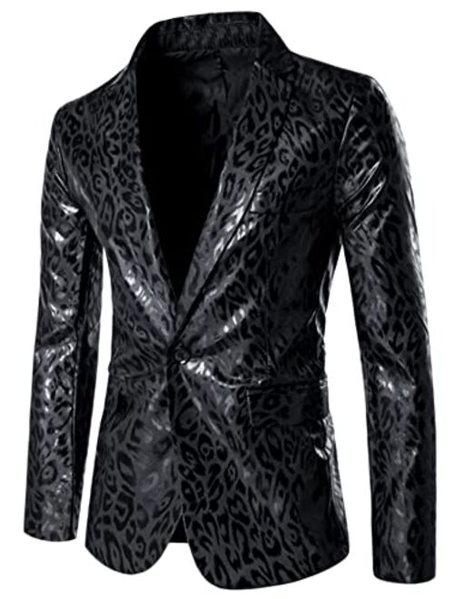 Lars Amadeus Men's Party Animal Leopard Print Blazer Notched Lapel Lightweight Sport Coat Suit Jacket