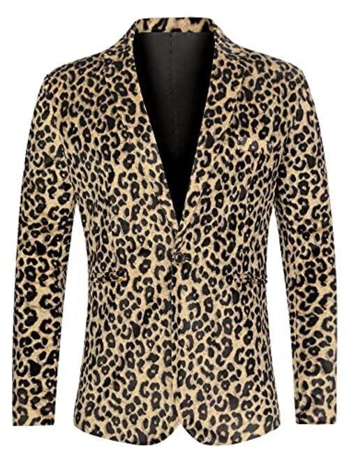 Lars Amadeus Men's Party Animal Leopard Print Blazer Notched Lapel Lightweight Sport Coat Suit Jacket