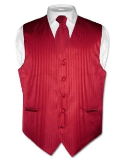 Men's Dress Vest & NeckTie BLACK Color Vertical Striped Design Neck Tie Set