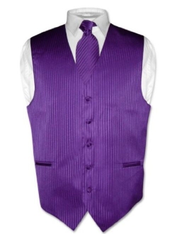 Men's Dress Vest & NeckTie BLACK Color Vertical Striped Design Neck Tie Set