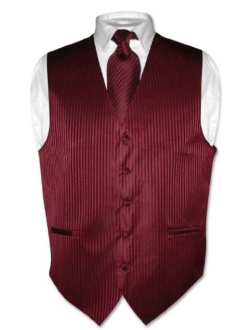 Men's Dress Vest & NeckTie BLACK Color Vertical Striped Design Neck Tie Set